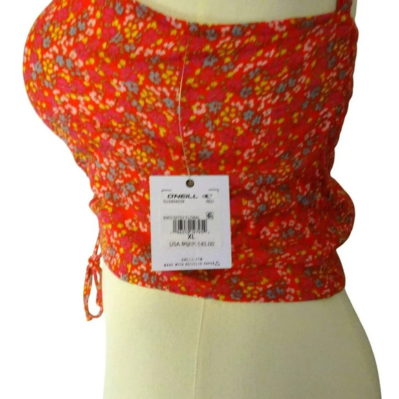 NWT O'Neill Kiko Ditsy Floral Ruched Crop Red Viscose Tank XL $45 MSRP - Picture 11 of 11